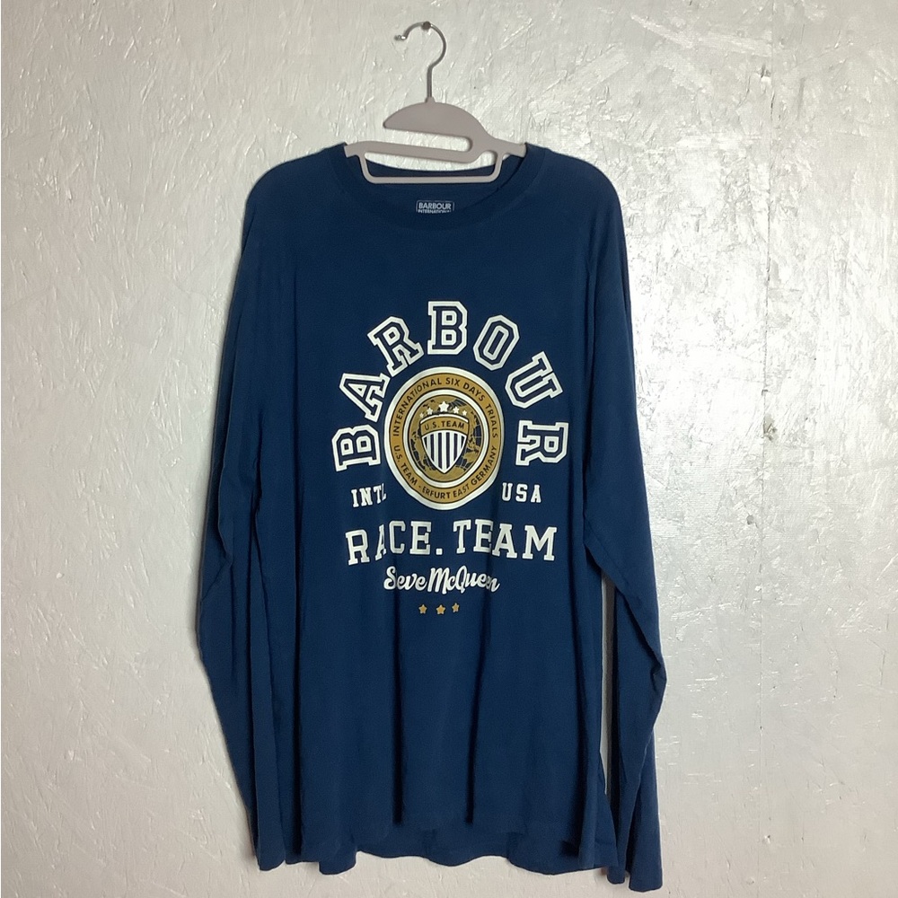 Steve McQueen Barbour racing long sleeve navy shirt